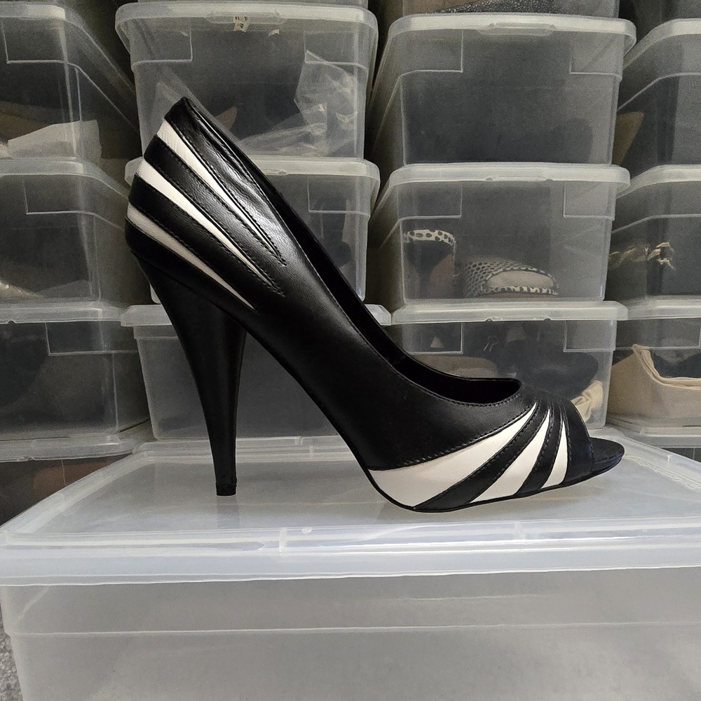 New, Never Worn, Black & White Peep Toe High Heels from White House Black Market